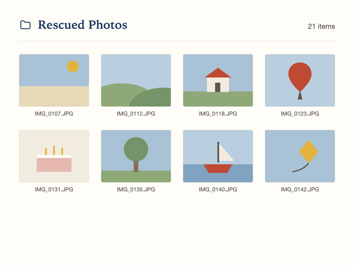 The rescued photos arriving in a folder on the Mac.